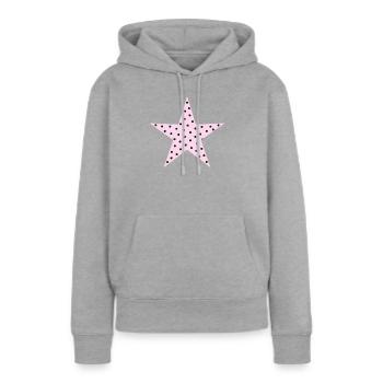 Rosa Stern mit schwarzen Punkten - Frauen Premium Bio Hoodie - Grau meliert - Vorne - Selfina (174cm)