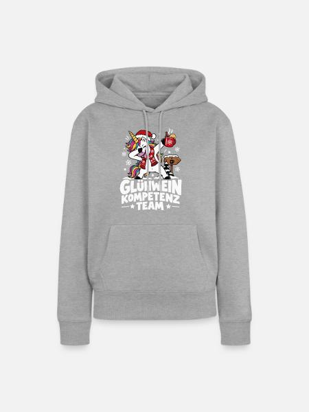 Glühwein Kompetenz Team Einhorn - Frauen Premium Bio Hoodie - Grau meliert