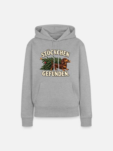 Dackel Weihnachtsbaum – Stöckchen gefunden - Frauen Premium Bio Hoodie - Grau meliert