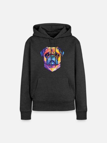 Mops buntes Aquarell Tier Haustier Illustration - Frauen Premium Bio Hoodie - Anthrazit meliert