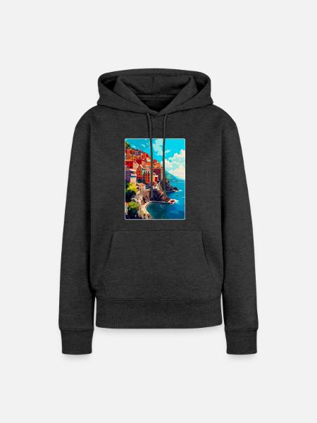 Cinque Terre Italie Affiche de voyage vintage Souvenir - Sweat à capuche Premium bio Femme - anthracite chiné