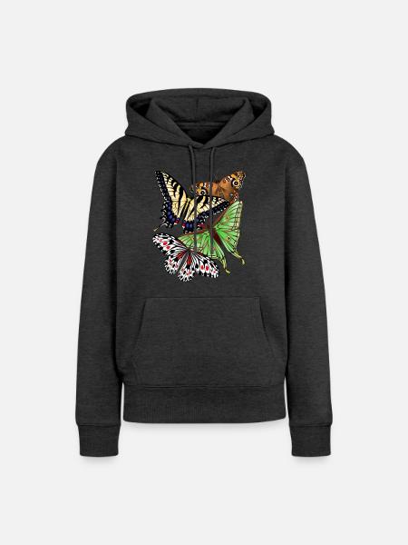 Schmetterlinge bunt - Frauen Premium Bio Hoodie - Anthrazit meliert