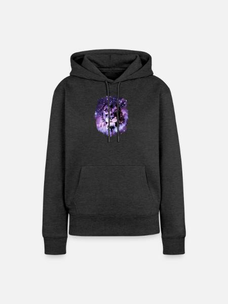 Löwe Weltall Sterne - Frauen Premium Bio Hoodie - Anthrazit meliert