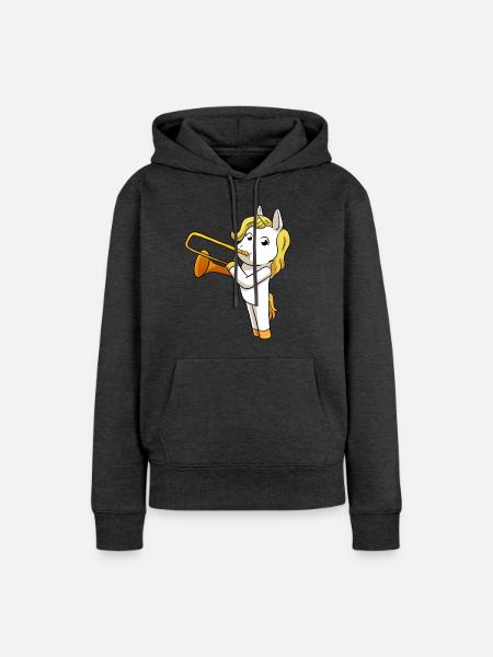 Einhorn Posaune - Frauen Premium Bio Hoodie - Anthrazit meliert