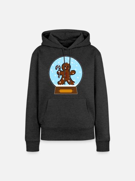 Lebkuchenmann Schneekugel Design - Frauen Premium Bio Hoodie - Anthrazit meliert