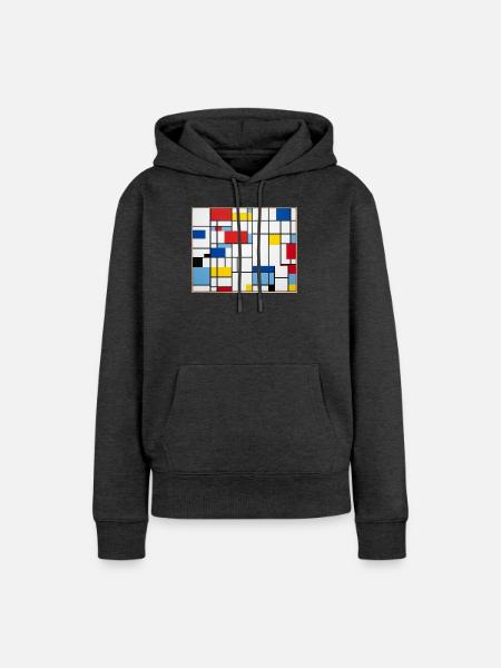 Mondrian Lines Primärfarbenspiel - Frauen Premium Bio Hoodie - Anthrazit meliert