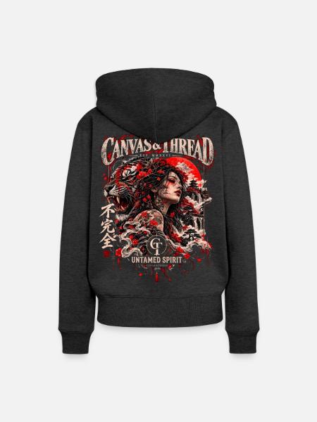 Ungezähigte Seele: Tiger-Göttin - Frauen Premium Bio Hoodie - Anthrazit meliert