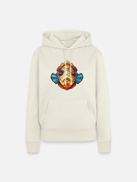 Flunderfisch Bunte Aquarell-Tierkarikatur - Frauen Premium Bio Hoodie - Naturweiß