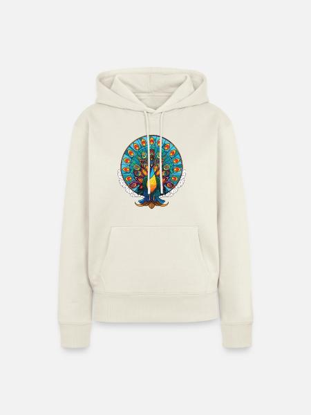 Pfauenbunte Aquarell-Tierillustration - Frauen Premium Bio Hoodie - Naturweiß