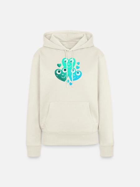 fröhliche türkisblaue Herzen lächelnde Herzen  - Frauen Premium Bio Hoodie - Naturweiß