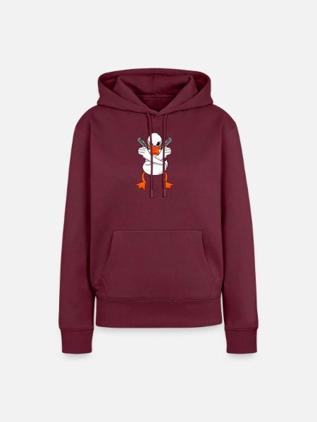 Ente mit Pistole - Frauen Premium Bio Hoodie - Burgunderrot
