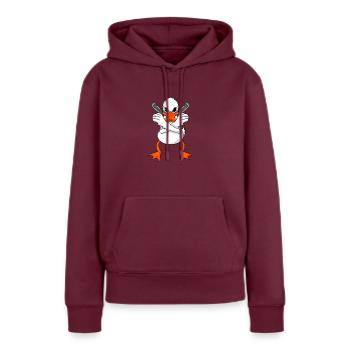 Ente mit Pistole - Frauen Premium Bio Hoodie - Burgunderrot - Vorne - Julia (174cm)