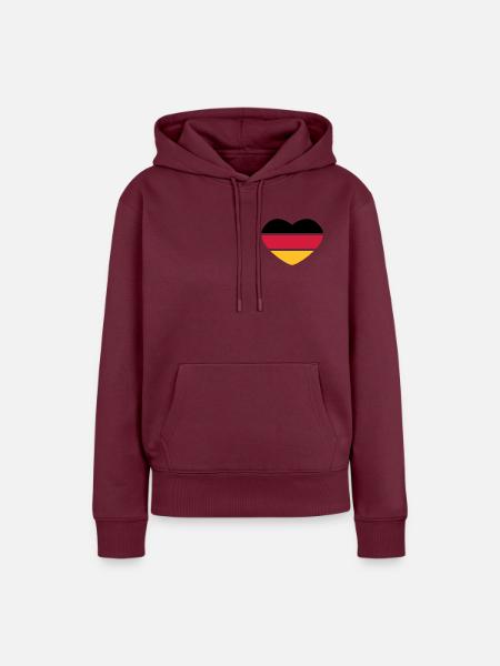 Herz 3farbig - Schwarz Rot Gold - Deutschland - Frauen Premium Bio Hoodie - Burgunderrot
