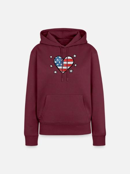 Patriotisches Sternen-und-Streifen-Herz - Frauen Premium Bio Hoodie - Burgunderrot