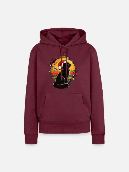 Schwarzer Kater im Weihnachtszauber - Frauen Premium Bio Hoodie - Burgunderrot