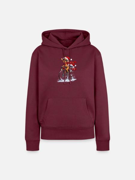Festliche Penny Farthing Schneefahrt - Frauen Premium Bio Hoodie - Burgunderrot