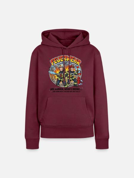 Feuerwehrhelden Cartoon-Szene - Frauen Premium Bio Hoodie - Burgunderrot