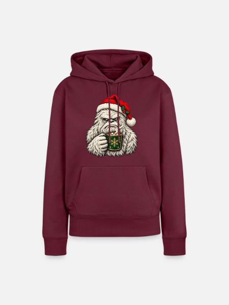 Gemütlicher Winter-Yeti mit Kakao - Frauen Premium Bio Hoodie - Burgunderrot