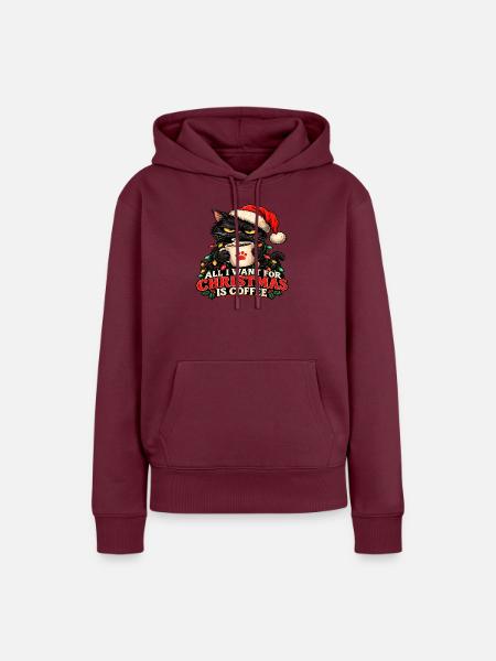 Katze und Weihnachtskaffee - Frauen Premium Bio Hoodie - Burgunderrot