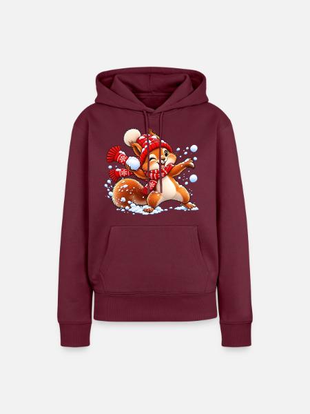 Eichhörnchen im Schnee – Süßer Winterspaß - Frauen Premium Bio Hoodie - Burgunderrot