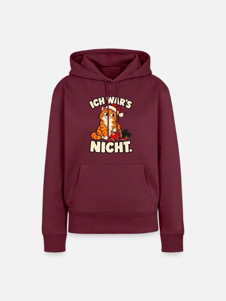 Ich war’s nicht – Lustige Weihnachtskatze - Frauen Premium Bio Hoodie - Burgunderrot