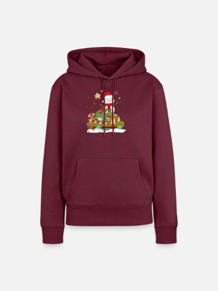 Schneemann Weihnachtsmann - Frauen Premium Bio Hoodie - Burgunderrot