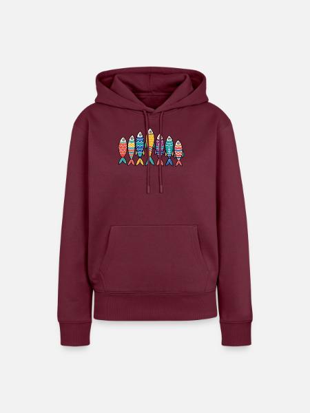 Bunte Volkskunst Fischschule Marine Ozean Tee - Frauen Premium Bio Hoodie - Burgunderrot