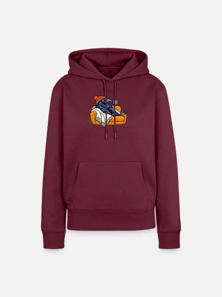 Rabe auf Cozy Couch - Frauen Premium Bio Hoodie - Burgunderrot