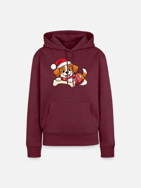 Süßer Weihnachtshund - Frauen Premium Bio Hoodie - Burgunderrot