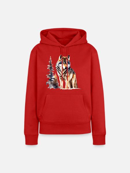 Wolf - Frauen Premium Bio Hoodie - Rot