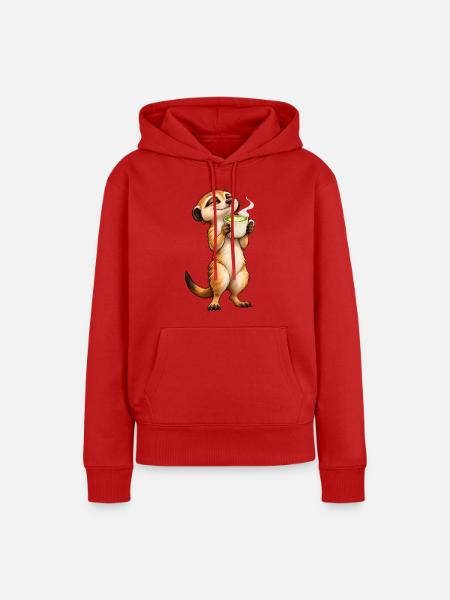 Erdmännchen mit Matcha Latte – Süße Teepause - Frauen Premium Bio Hoodie - Rot