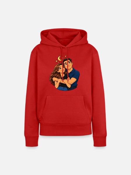 Moonlit Embrace Duo - Frauen Premium Bio Hoodie - Rot