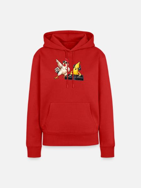 Chicken, Banana, DJ lustig - Frauen Premium Bio Hoodie - Rot