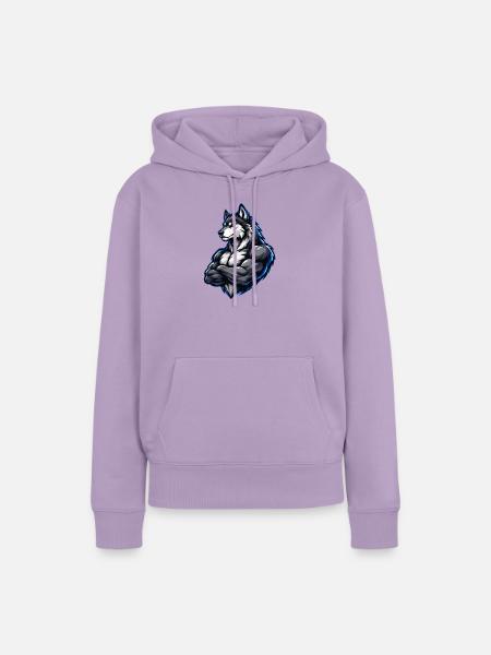 Wolf Comic Muskeln - Frauen Premium Bio Hoodie - Lavendel