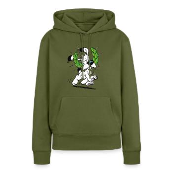 Asterix & Obelix Idefix Mit Lorbeerkranz - Frauen Premium Bio Hoodie - Khaki - Vorne - Julia (174cm)