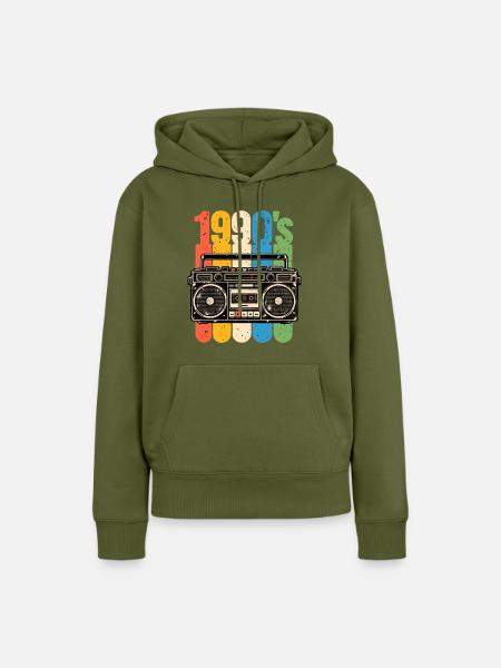 1990er Stereo und Kassetten Nostalgie - Frauen Premium Bio Hoodie - Khaki
