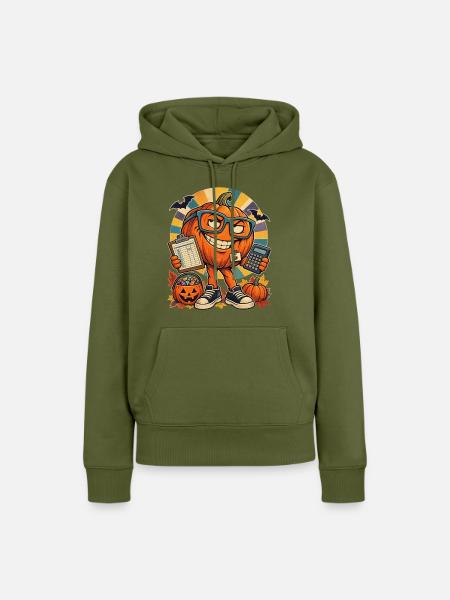 Halloween-Kürbis Buchhalter Retro-Büro-Nerd - Frauen Premium Bio Hoodie - Khaki