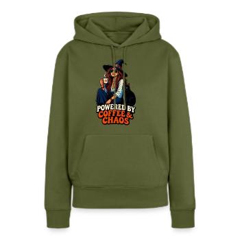 Kaffee Chaos Boho-Girl & Katze - Frauen Premium Bio Hoodie - Khaki - Vorne - Julia (174cm)