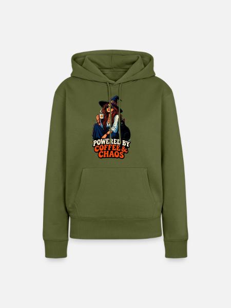Kaffee Chaos Boho-Girl & Katze - Frauen Premium Bio Hoodie - Khaki