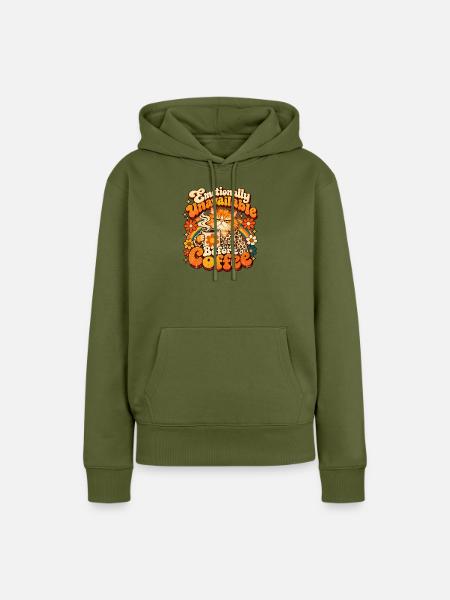 Kaffee-Katze: Emotional Unverfügbar - Frauen Premium Bio Hoodie - Khaki