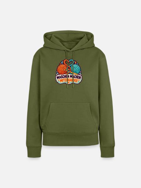 Häkelrunde – Maschen machen Miteinander - Frauen Premium Bio Hoodie - Khaki