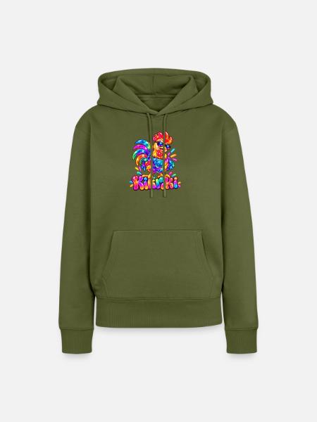 Buntes Huhn mit Sonnenbrille - Frauen Premium Bio Hoodie - Khaki