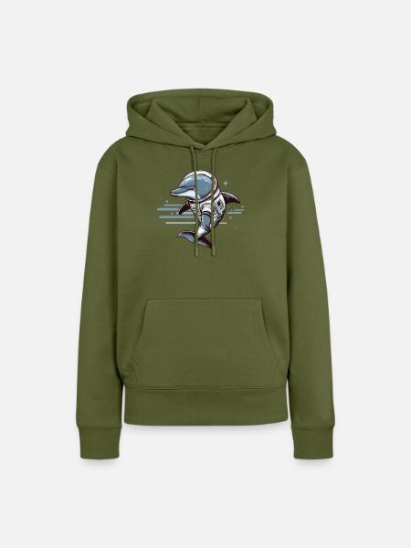 Delfin im Raumanzug – Blau - Frauen Premium Bio Hoodie - Khaki