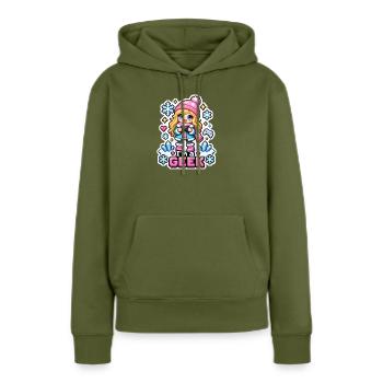 ICH BIN EIN NERD - Kawaii Wintermädchen - Frauen Premium Bio Hoodie - Khaki - Vorne - Julia (174cm)