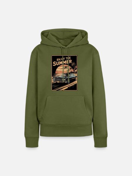 Sonnenuntergang mit dem Sommer-Oldtimer - Frauen Premium Bio Hoodie - Khaki