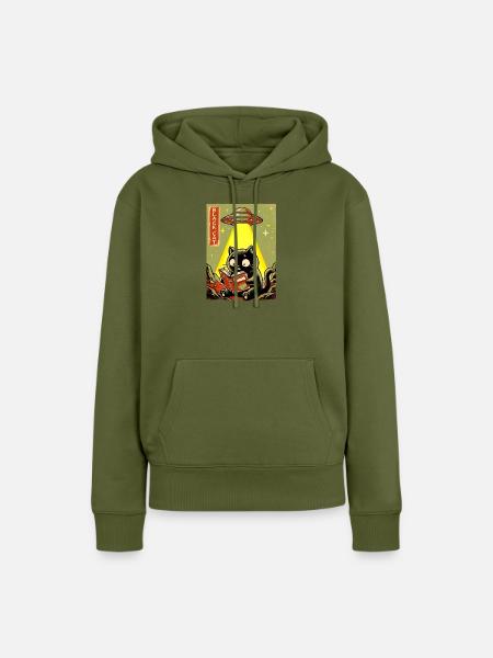 Leseabend unter UFO Lichtkatze - Frauen Premium Bio Hoodie - Khaki