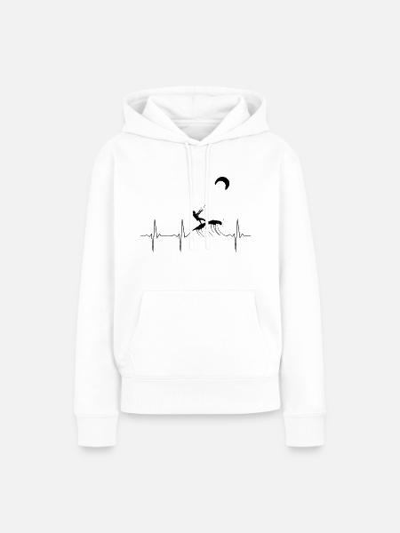 Kiter Herzlinie - Schwarze EKG Linie Kitesurfer - Frauen Premium Bio Hoodie - Weiß