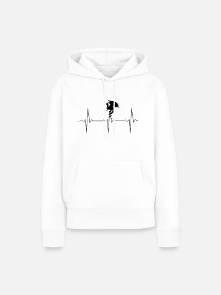 Drachen Heartbeat - Schwarze Herzlinie mit Drache - Frauen Premium Bio Hoodie - Weiß