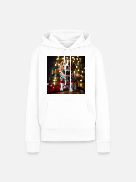 Weihnachtsbeagle im festlichen Strickpullover - Frauen Premium Bio Hoodie - Weiß