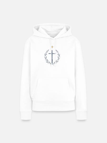 Kreuzkranz mit Sternenkrone - Frauen Premium Bio Hoodie - Weiß
